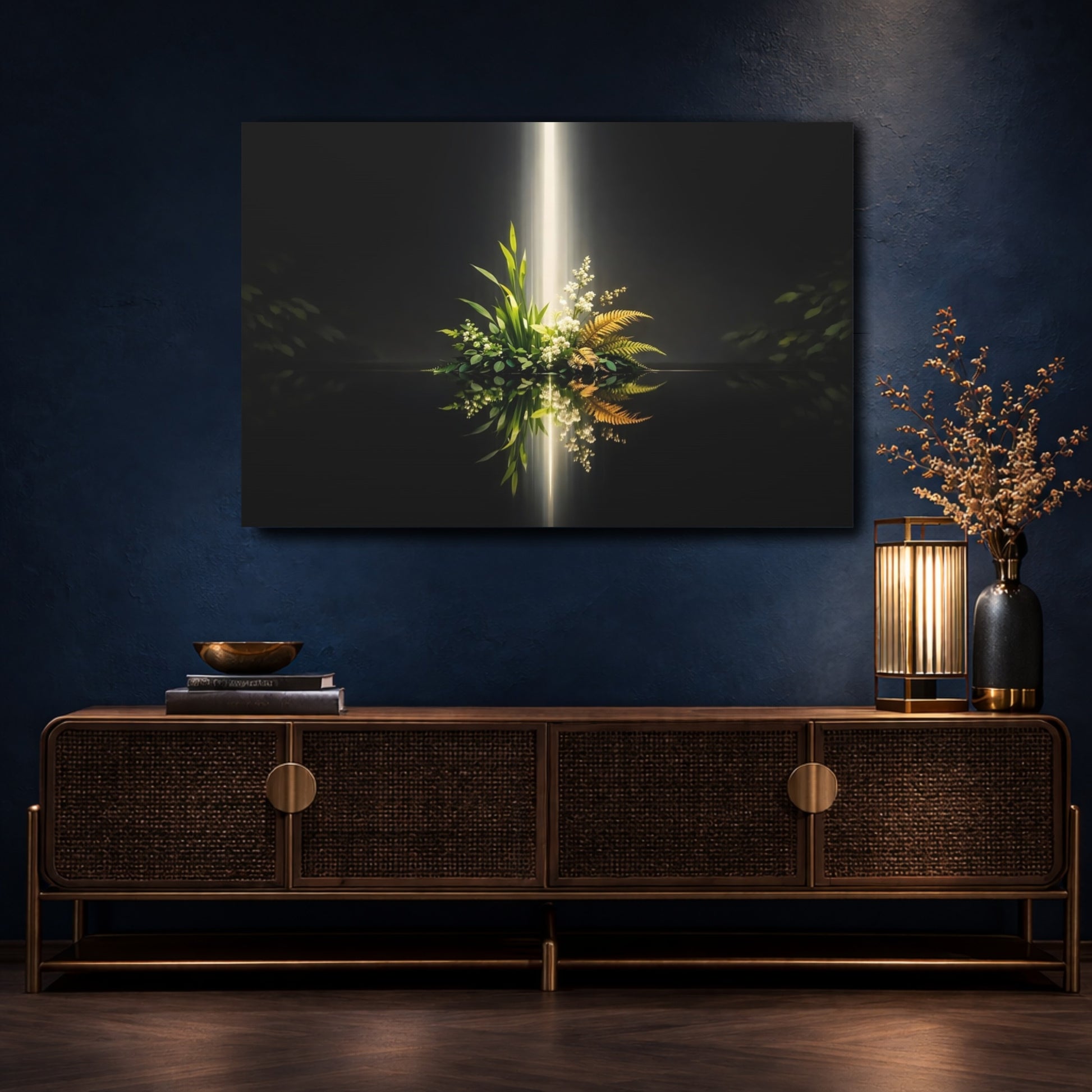 Mockup 4. Nature Botanical Arrangement Botanical Light Black shown as stretched canvas wall art