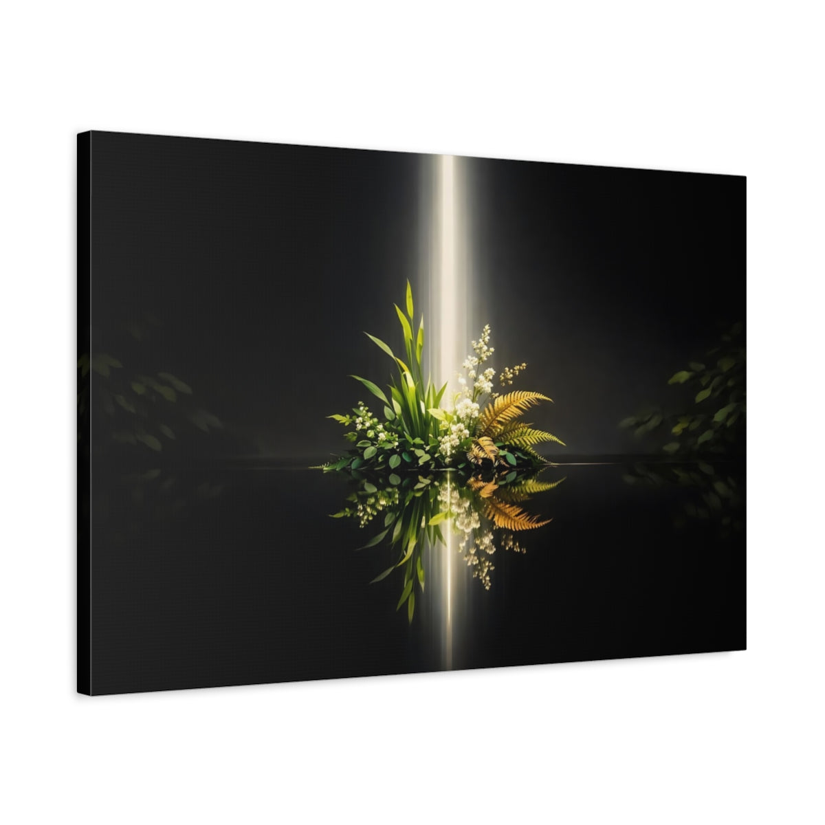 Side Mockup 2. Nature Botanical Arrangement Botanical Light Black shown as stretched canvas wall art