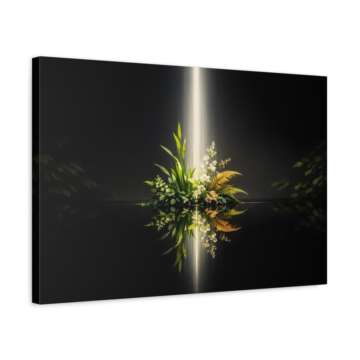 Side Mockup 3. Nature Botanical Arrangement Botanical Light Black shown as stretched canvas wall art