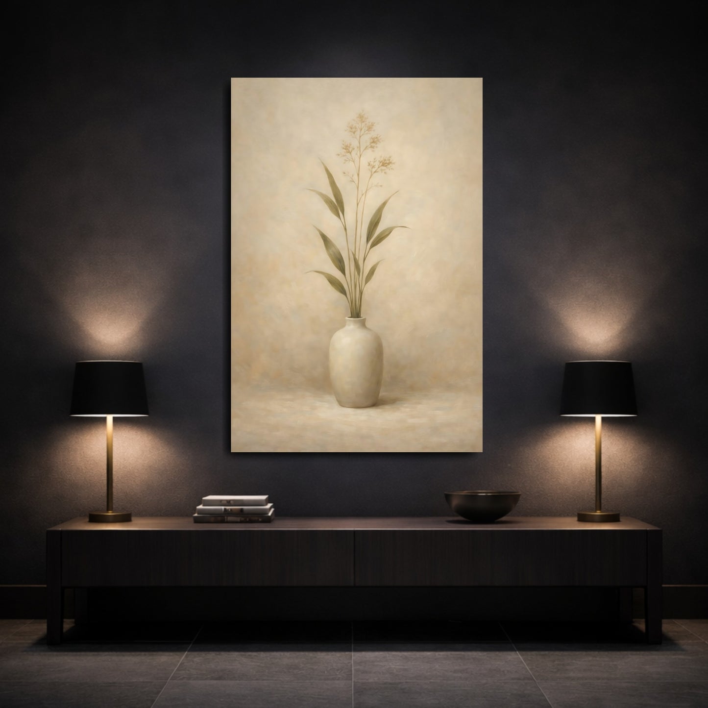 Mockup 2. Nature Botanical Art Neutral Botanical shown as stretched canvas wall art