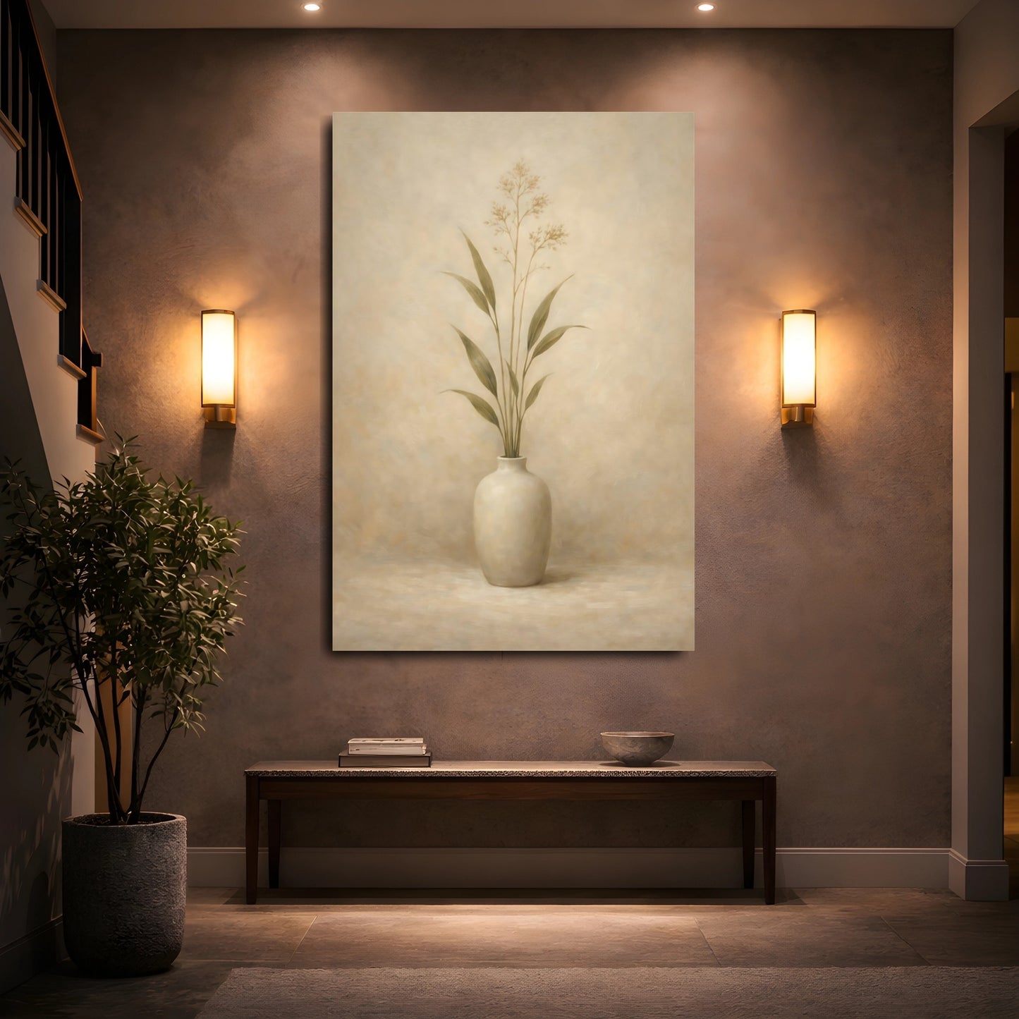 Mockup 4. Nature Botanical Art Neutral Botanical shown as stretched canvas wall art