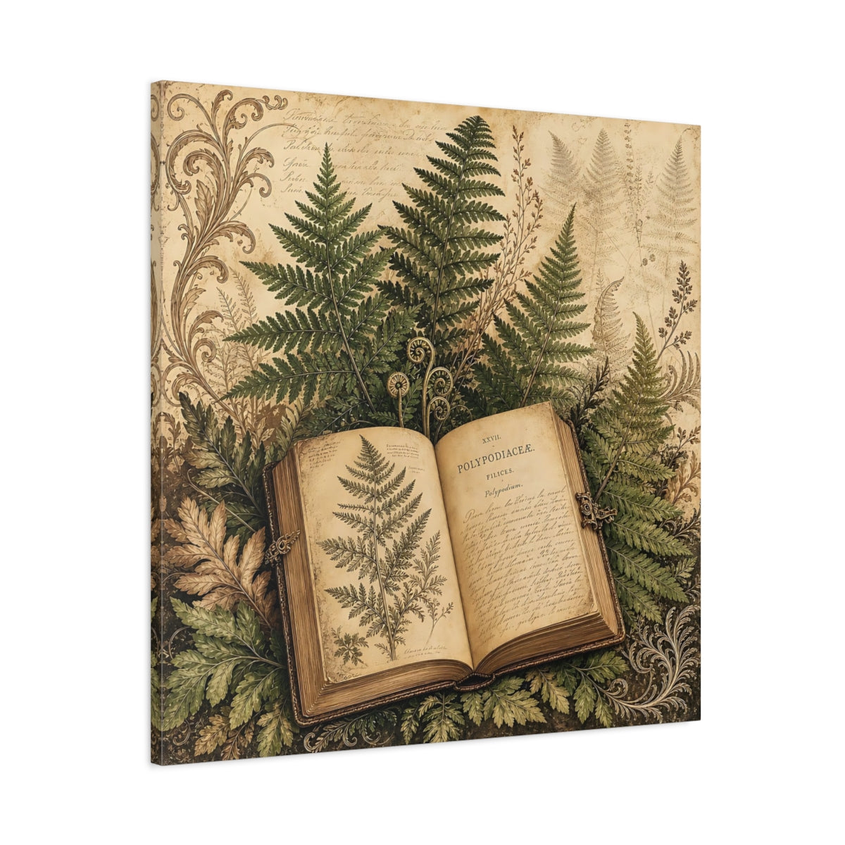 Main Mockup. Nature Botanical Book Vintage Botanical shown as stretched canvas wall art