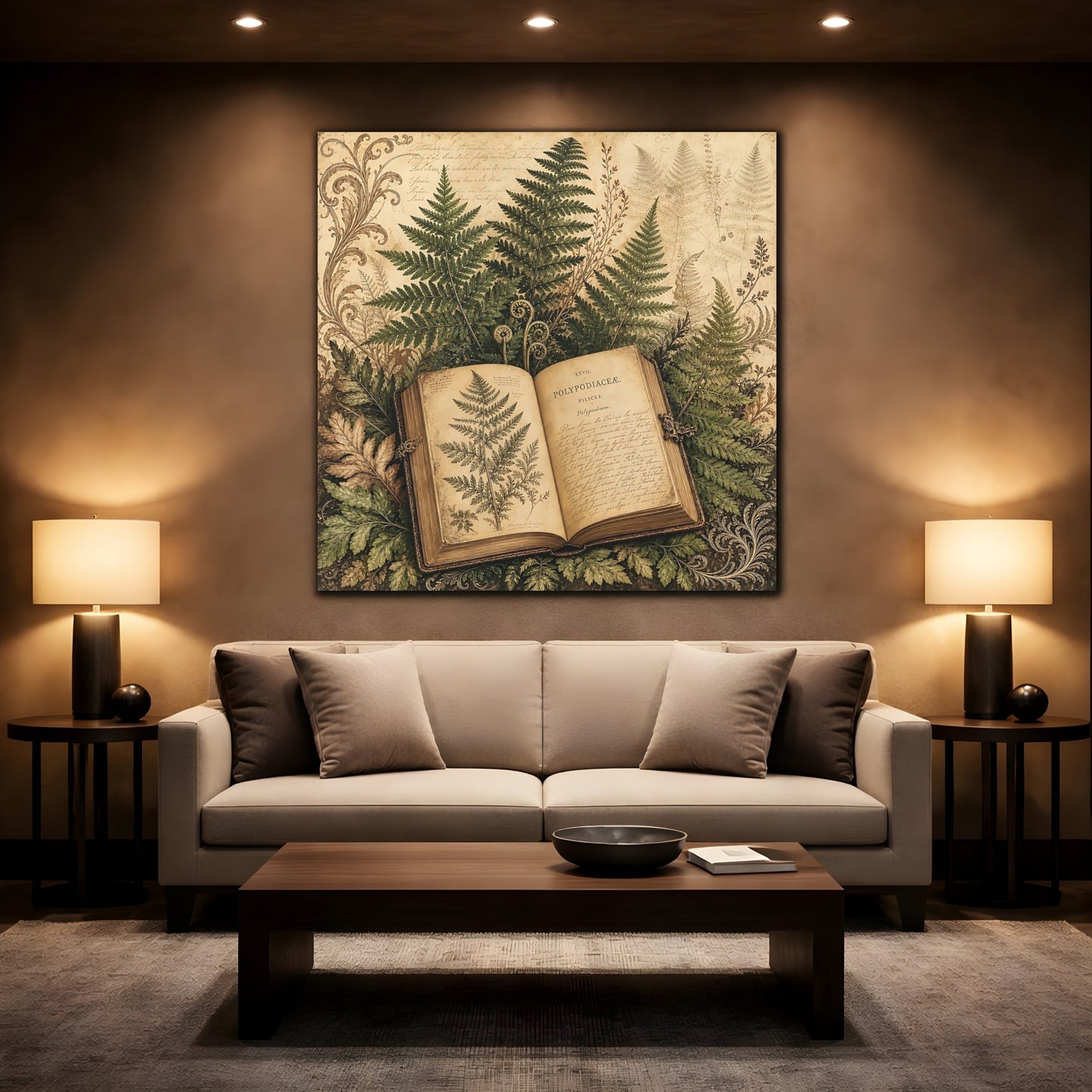 Mockup 2. Nature Botanical Book Vintage Botanical shown as stretched canvas wall art