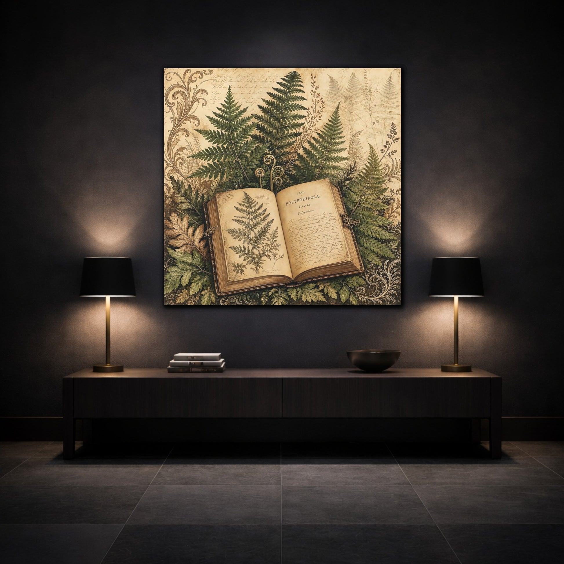 Mockup 3. Nature Botanical Book Vintage Botanical shown as stretched canvas wall art
