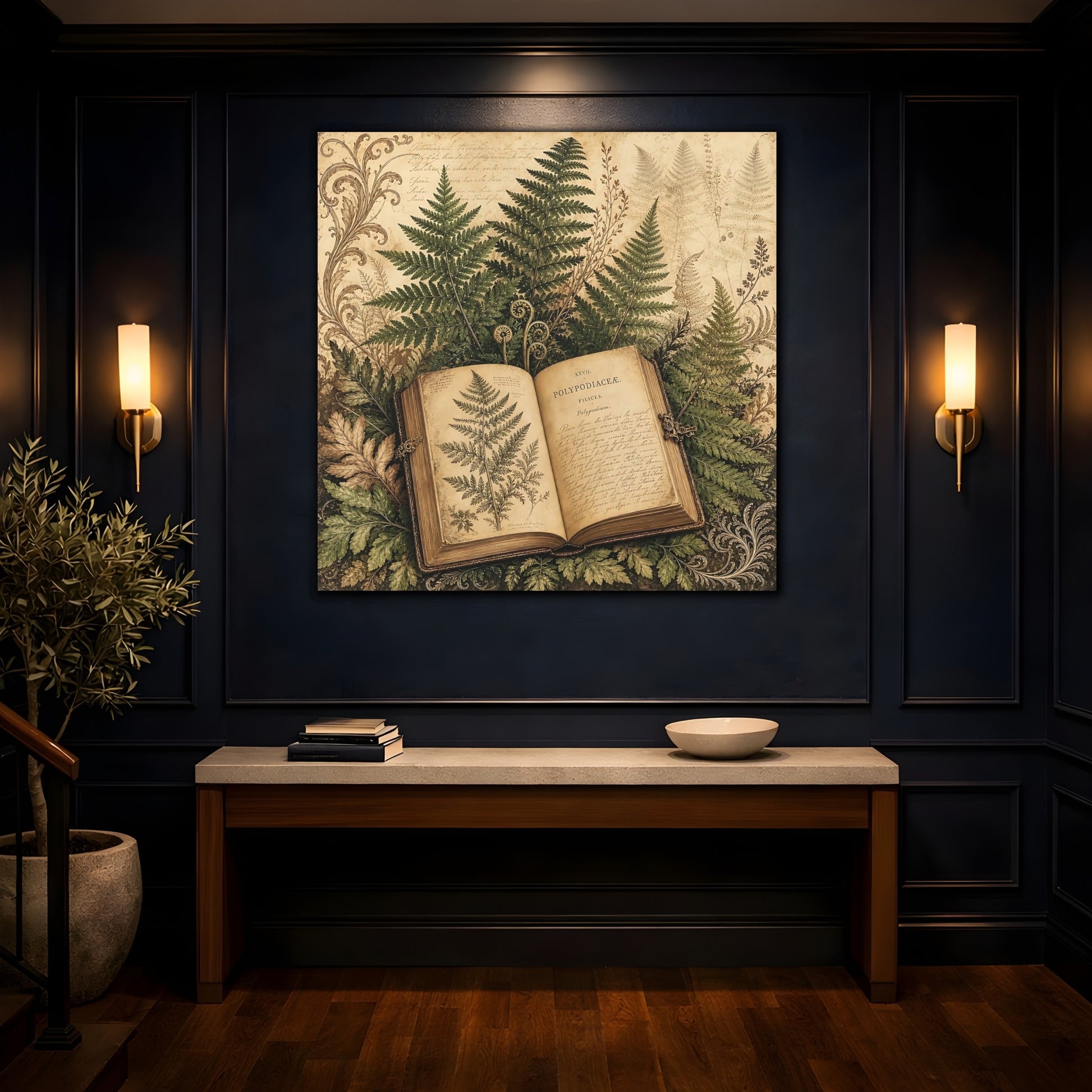Mockup 4. Nature Botanical Book Vintage Botanical shown as stretched canvas wall art