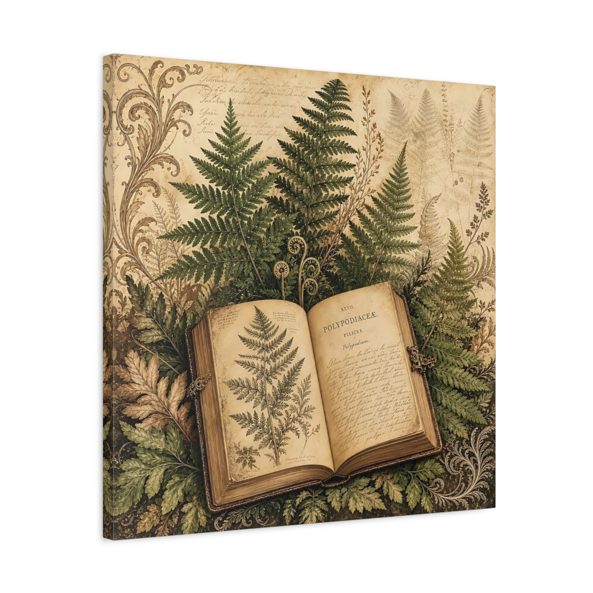 Side Mockup 4. Nature Botanical Book Vintage Botanical shown as stretched canvas wall art