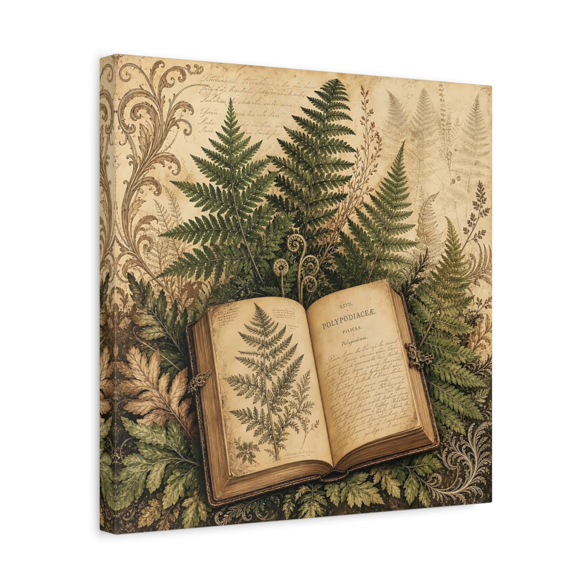 Side Mockup 6. Nature Botanical Book Vintage Botanical shown as stretched canvas wall art