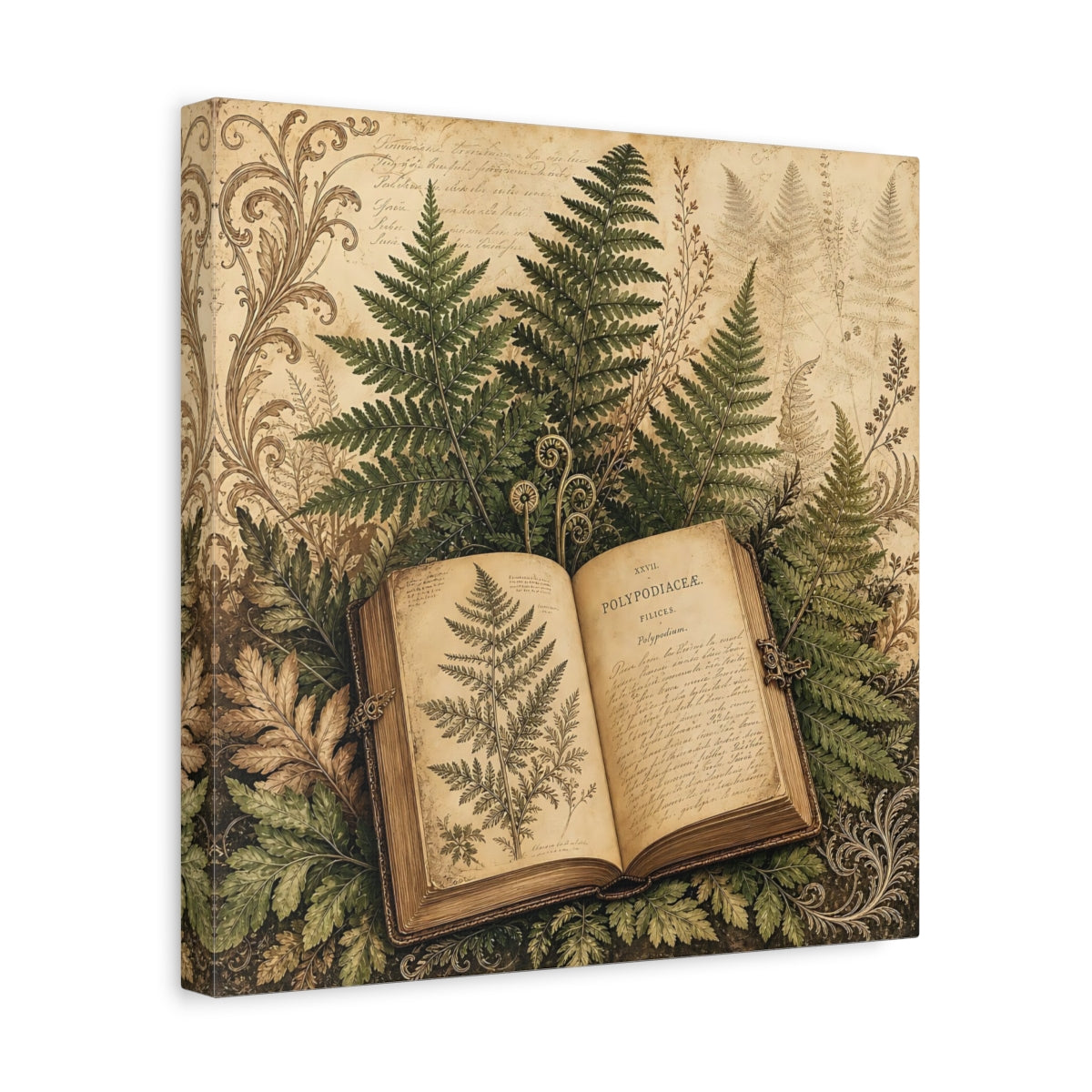Side Mockup 7. Nature Botanical Book Vintage Botanical shown as stretched canvas wall art
