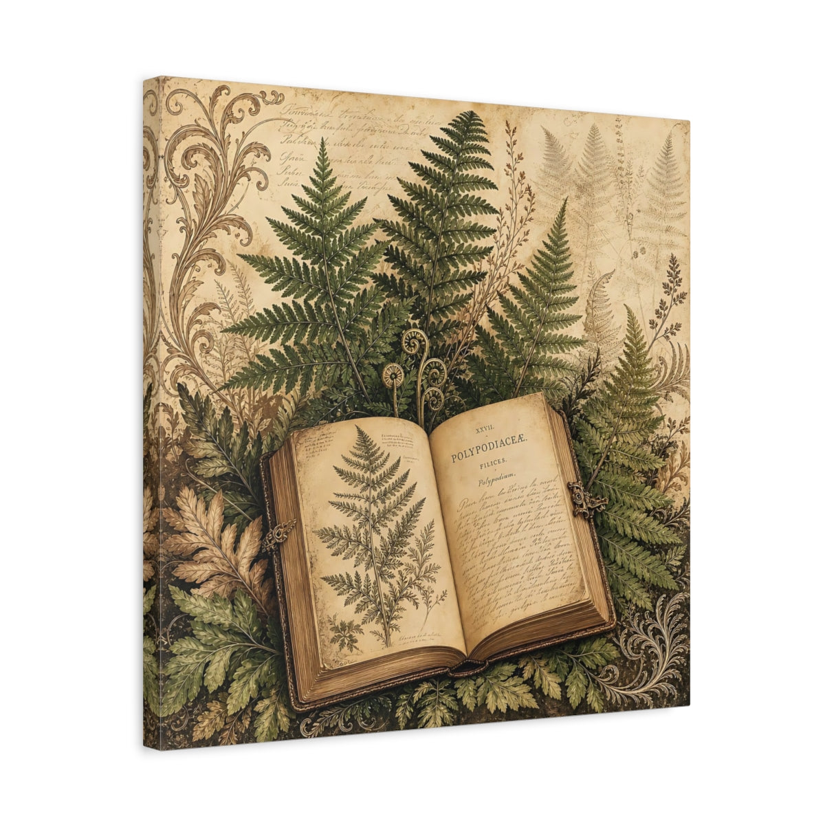 Side Mockup 5. Nature Botanical Book Vintage Botanical shown as stretched canvas wall art