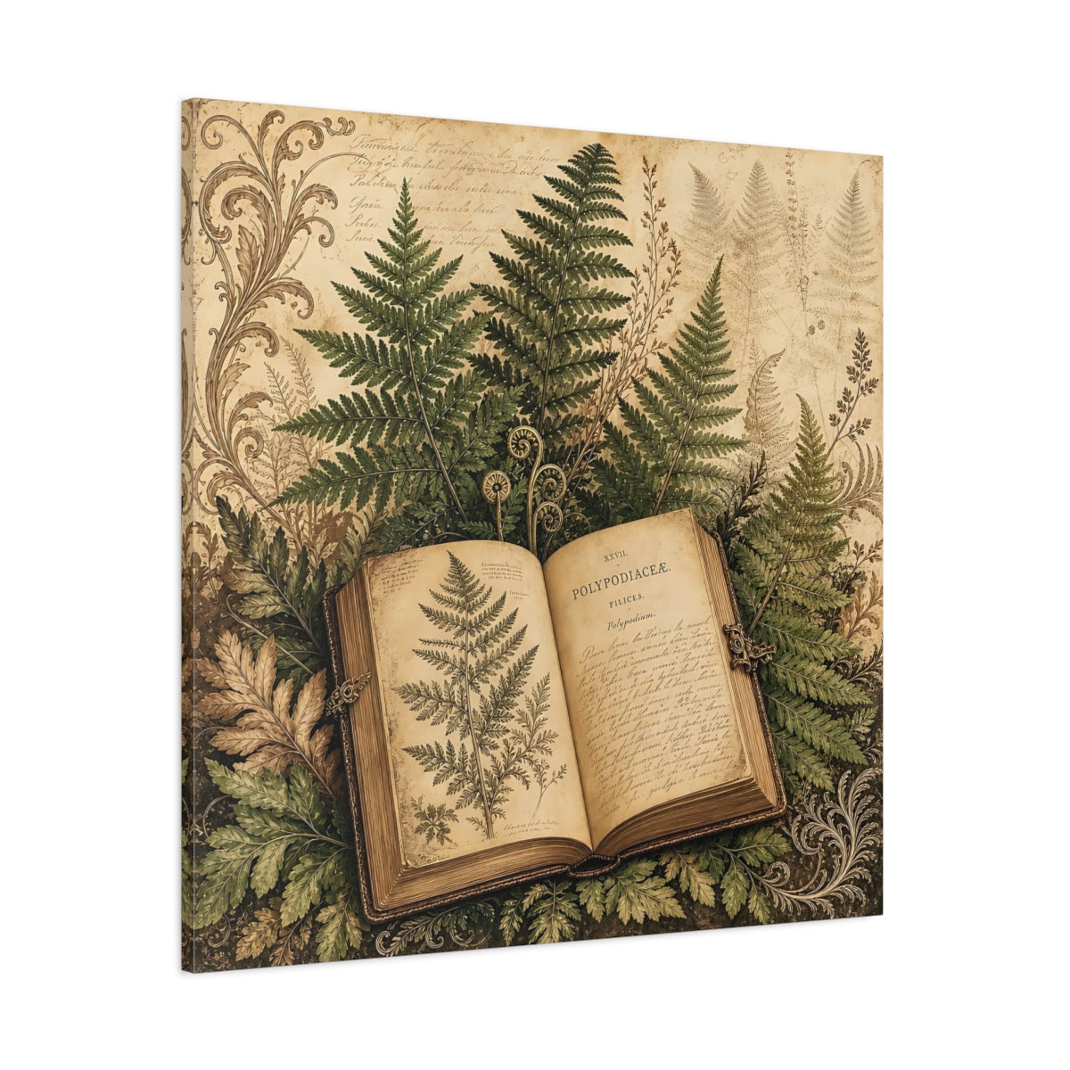 Side Mockup 1. Nature Botanical Book Vintage Botanical shown as stretched canvas wall art