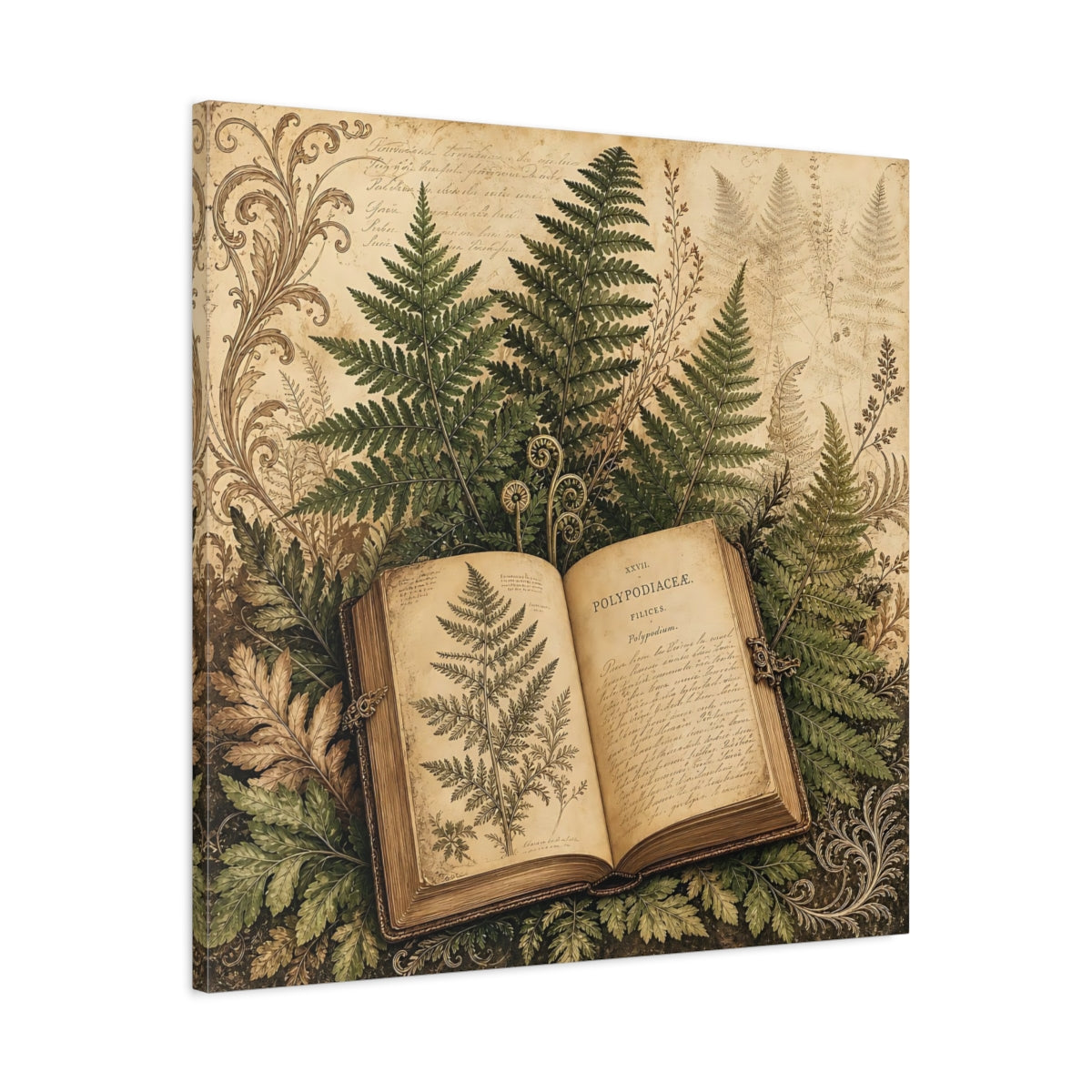 Side Mockup 3. Nature Botanical Book Vintage Botanical shown as stretched canvas wall art