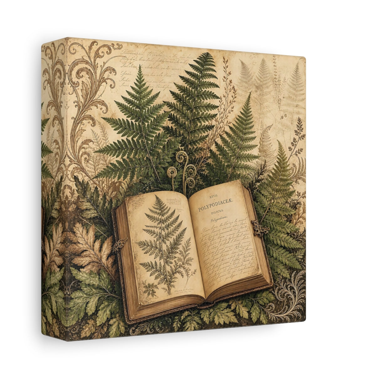 Side Mockup 2. Nature Botanical Book Vintage Botanical shown as stretched canvas wall art