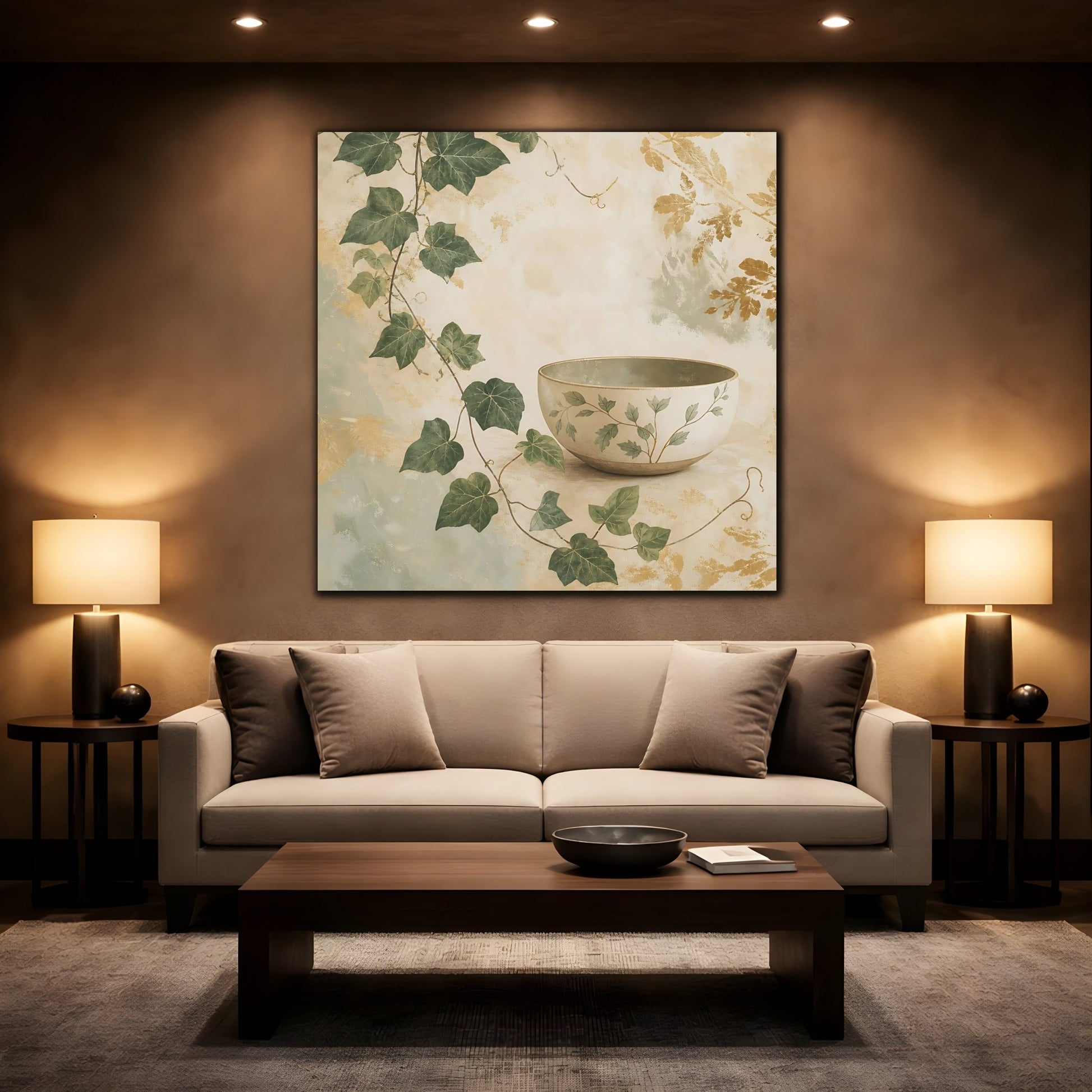 Mockup 2. Nature Botanical Bowl Earthy Botanical shown as stretched canvas wall art