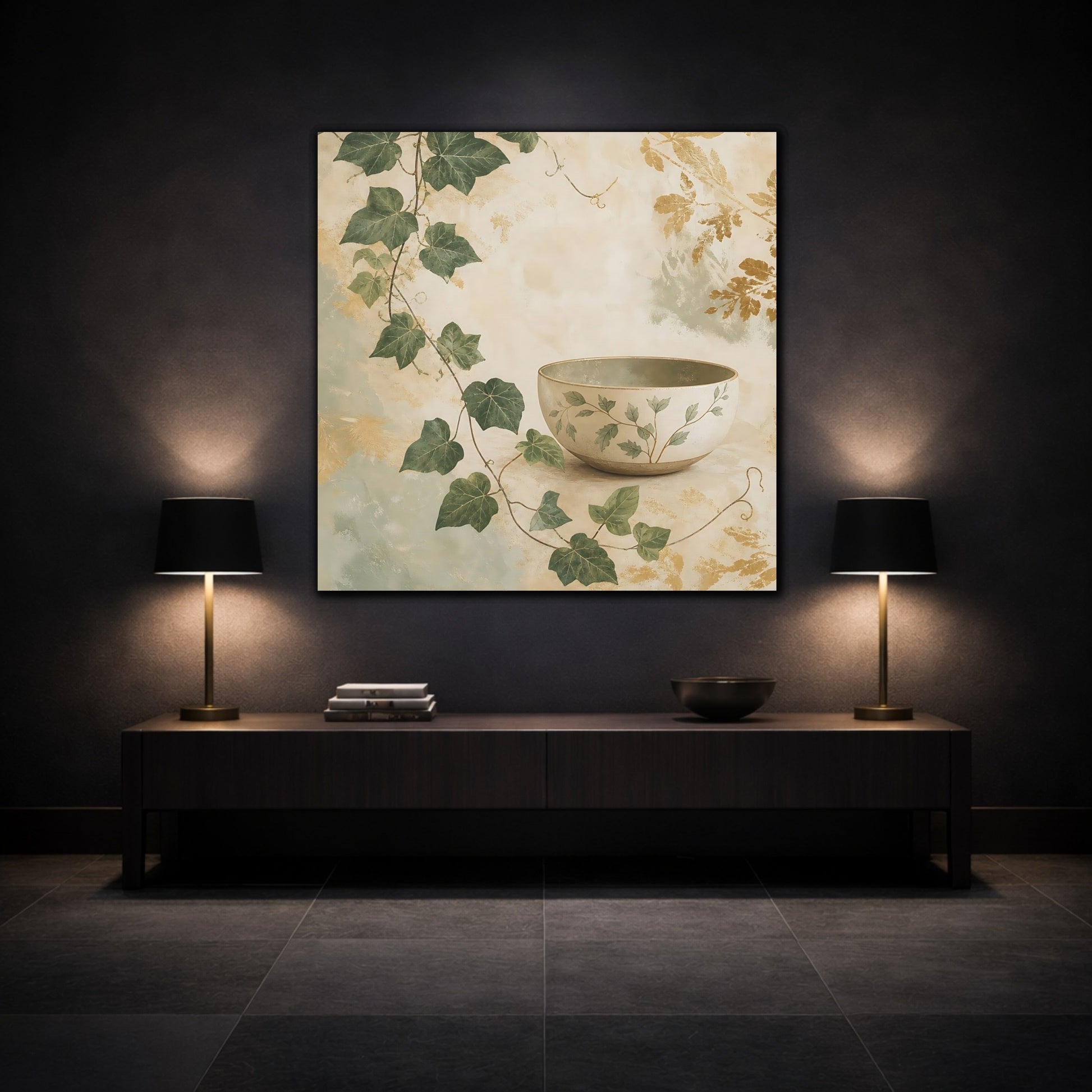 Mockup 3. Nature Botanical Bowl Earthy Botanical shown as stretched canvas wall art