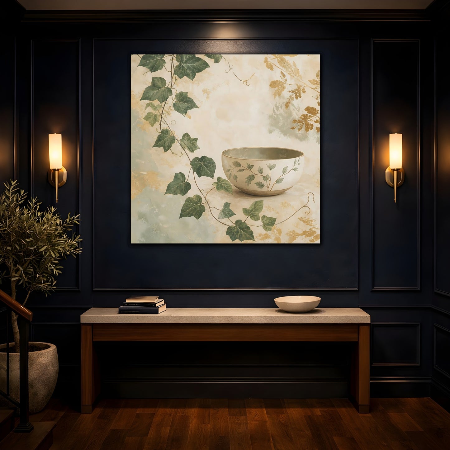 Mockup 4. Nature Botanical Bowl Earthy Botanical shown as stretched canvas wall art