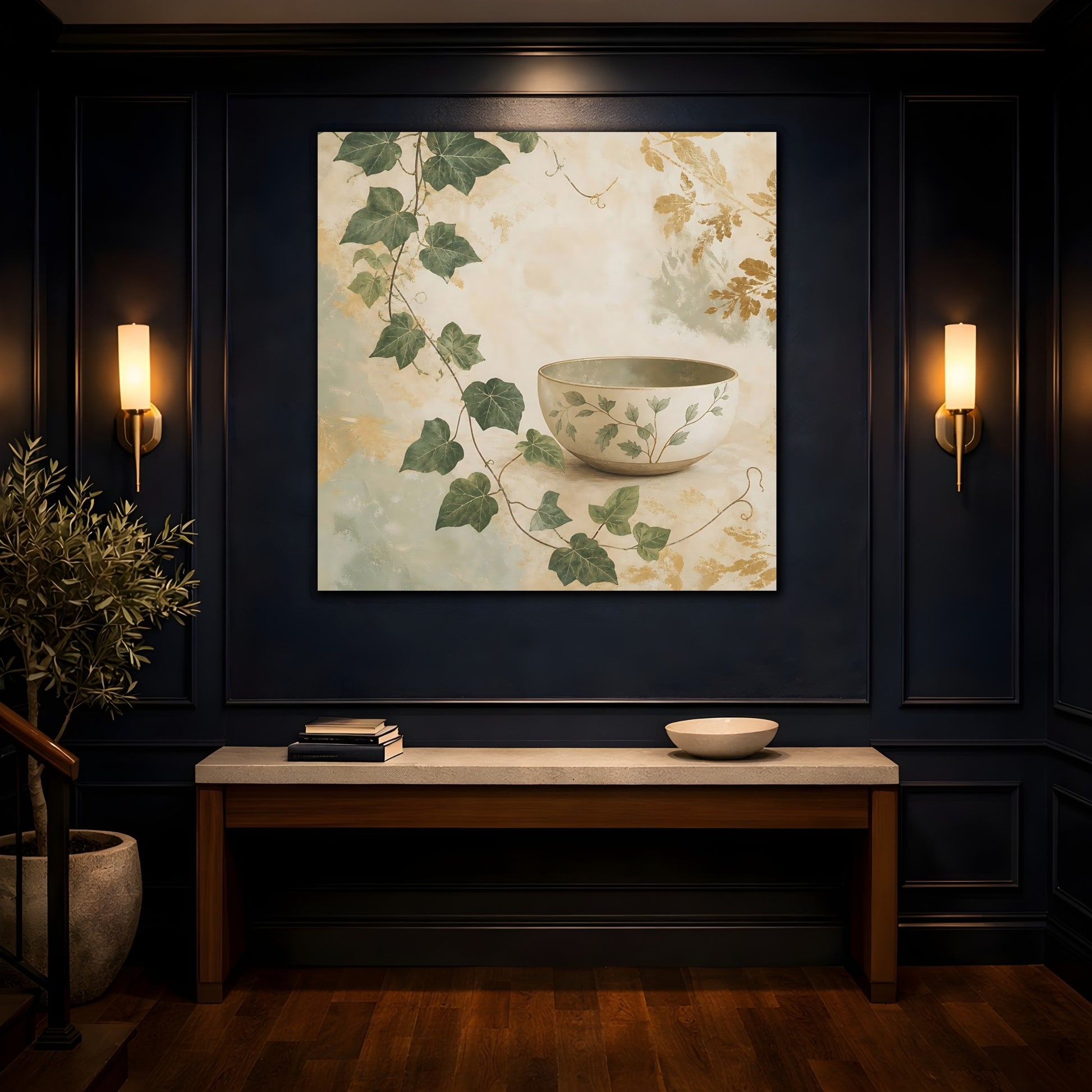 Mockup 4. Nature Botanical Bowl Earthy Botanical shown as stretched canvas wall art