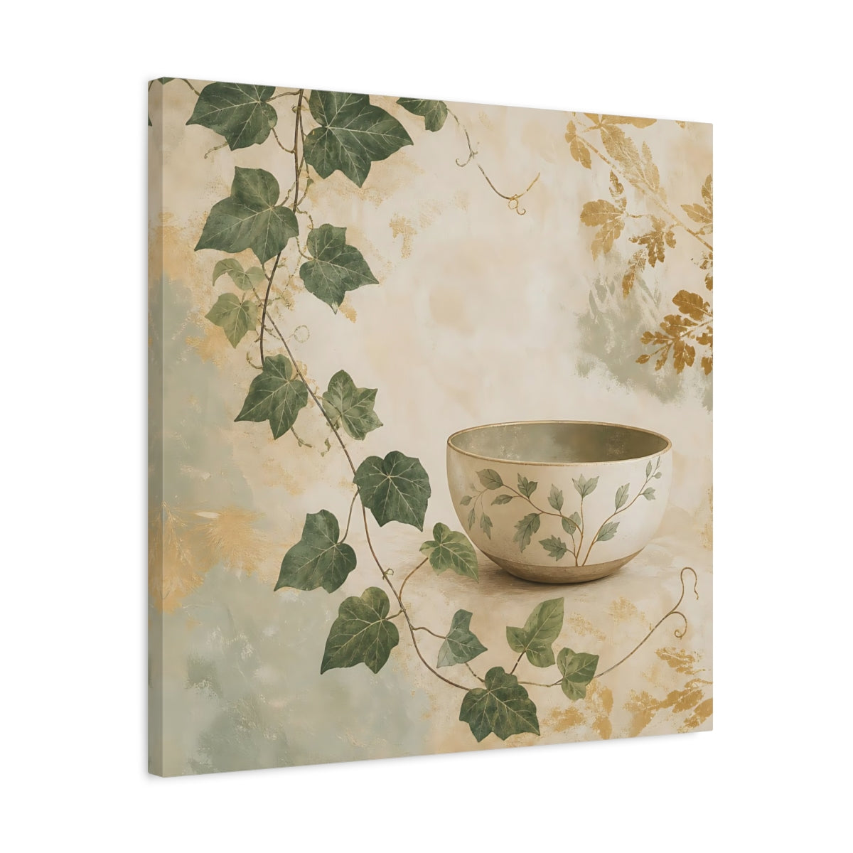 Side Mockup 4. Nature Botanical Bowl Earthy Botanical shown as stretched canvas wall art