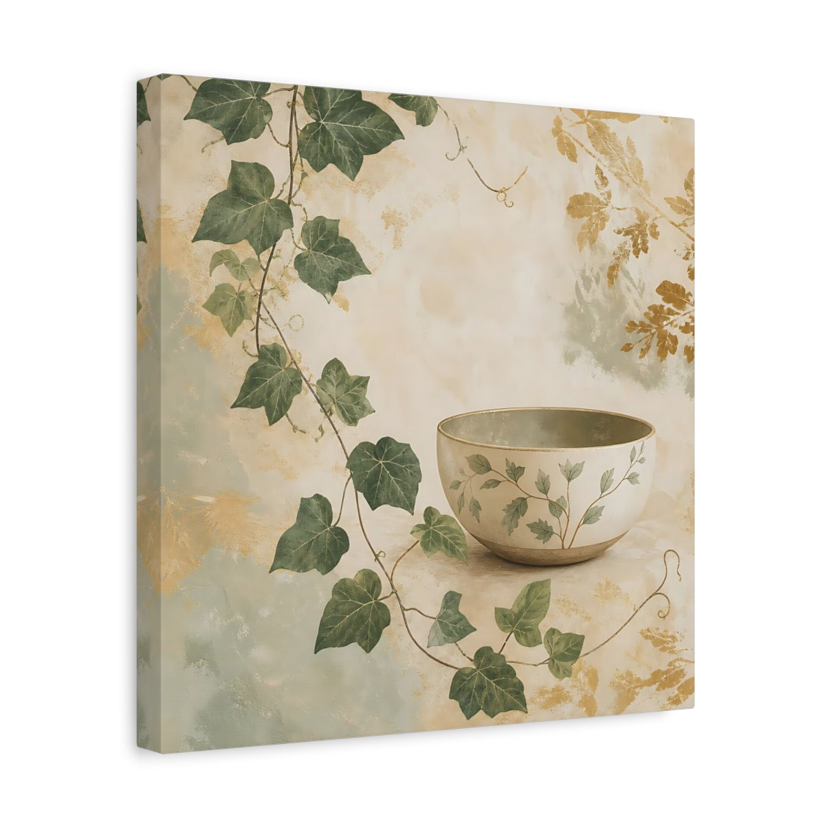 Side Mockup 7. Nature Botanical Bowl Earthy Botanical shown as stretched canvas wall art