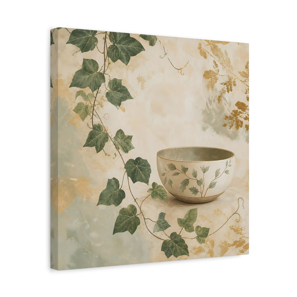 Side Mockup 6. Nature Botanical Bowl Earthy Botanical shown as stretched canvas wall art