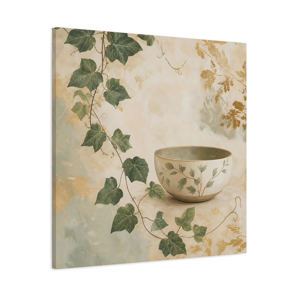 Side Mockup 3. Nature Botanical Bowl Earthy Botanical shown as stretched canvas wall art