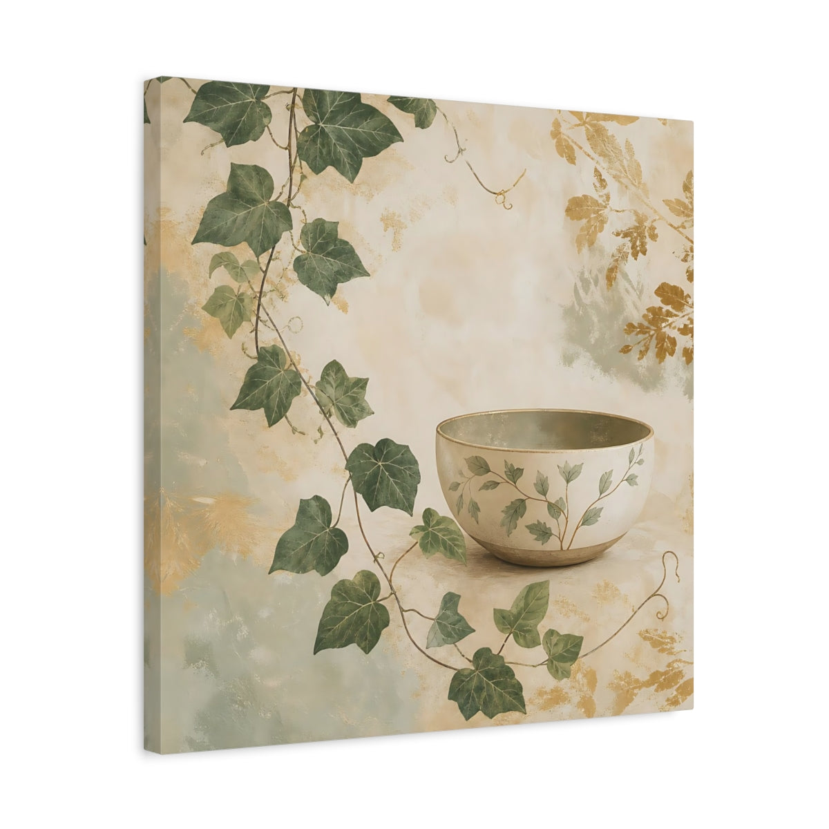 Side Mockup 5. Nature Botanical Bowl Earthy Botanical shown as stretched canvas wall art
