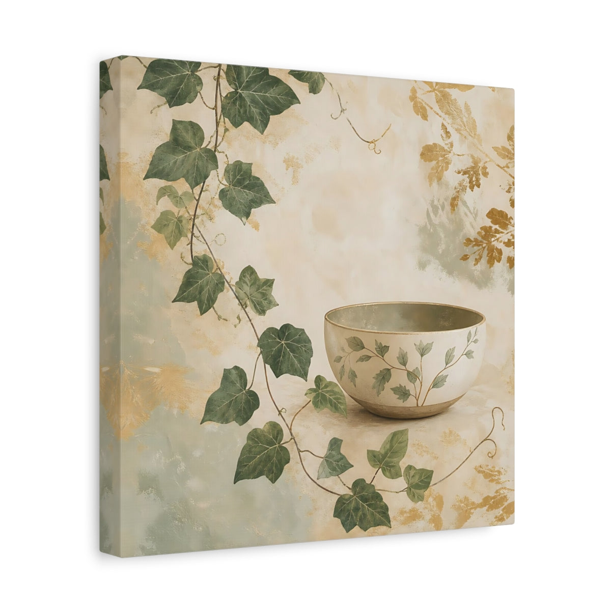 Side Mockup 8. Nature Botanical Bowl Earthy Botanical shown as stretched canvas wall art