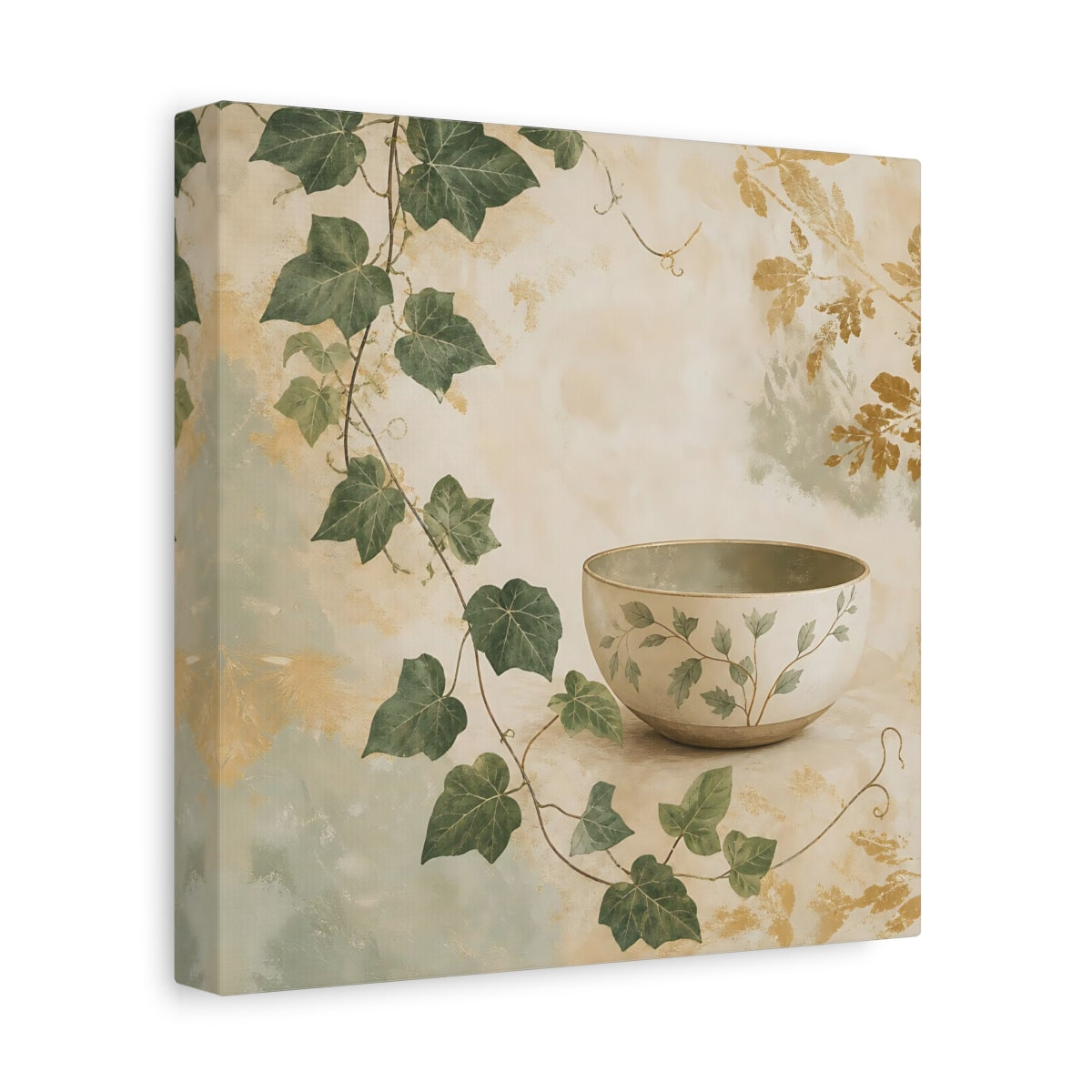 Side Mockup 9. Nature Botanical Bowl Earthy Botanical shown as stretched canvas wall art