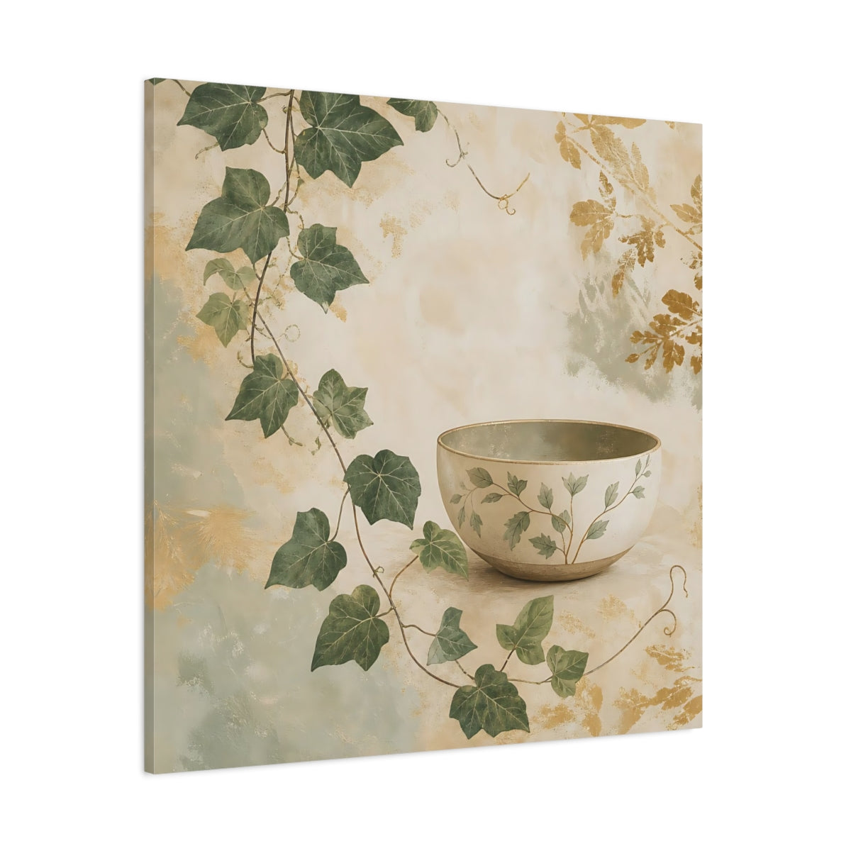 Side Mockup 1. Nature Botanical Bowl Earthy Botanical shown as stretched canvas wall art