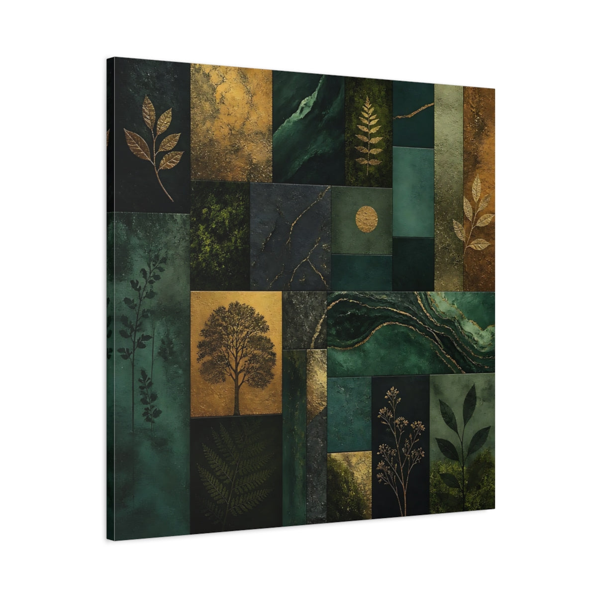 Main Mockup. Nature Botanical Elements Green And Gold shown as canvas print