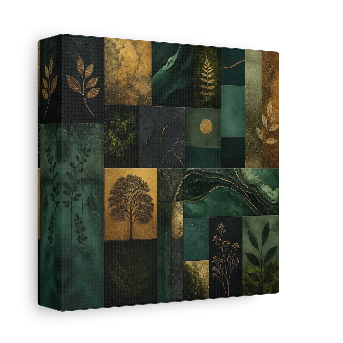 Nature Botanical Elements Green And Gold Canvas Print Wall Art – Modern Living Room, Above Console Table - YesArtYes