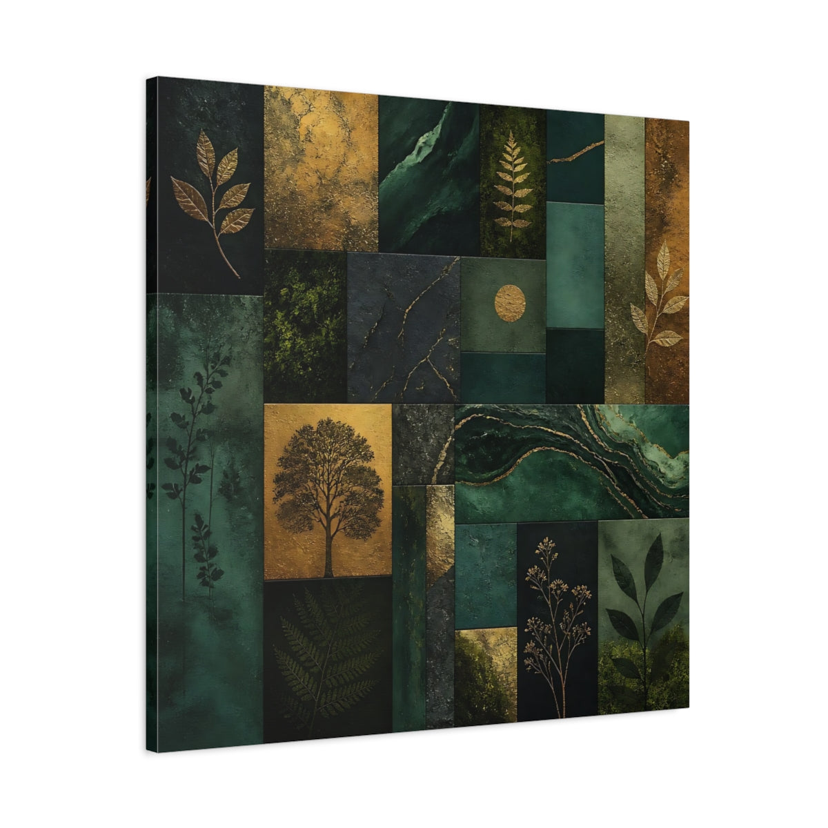 Side Mockup 3. Nature Botanical Elements Green And Gold shown as canvas print