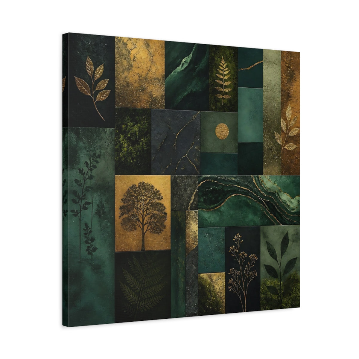 Side Mockup 4. Nature Botanical Elements Green And Gold shown as canvas print