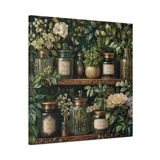 Main Mockup. Nature Botanical Jars Dark Green Botanical shown as stretched canvas wall art