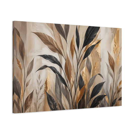 Main Mockup. Nature Botanical Leaves Brown And Gold Botanical shown as stretched canvas wall art