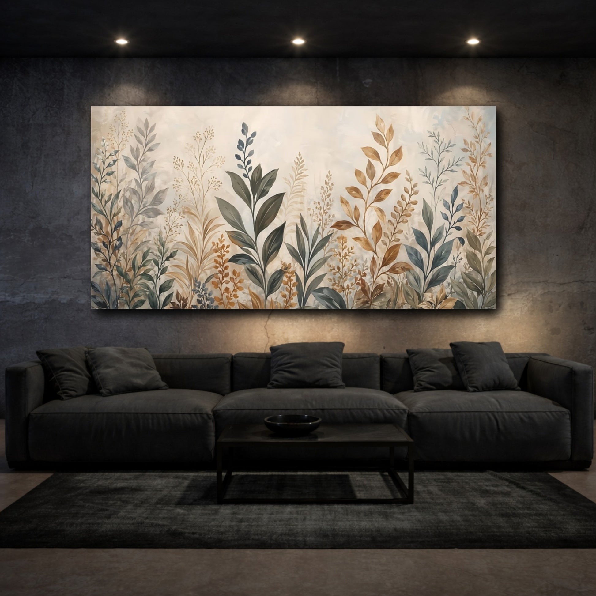 Mockup 2. Nature Botanical Leaves Earthy Botanical shown as stretched canvas wall art