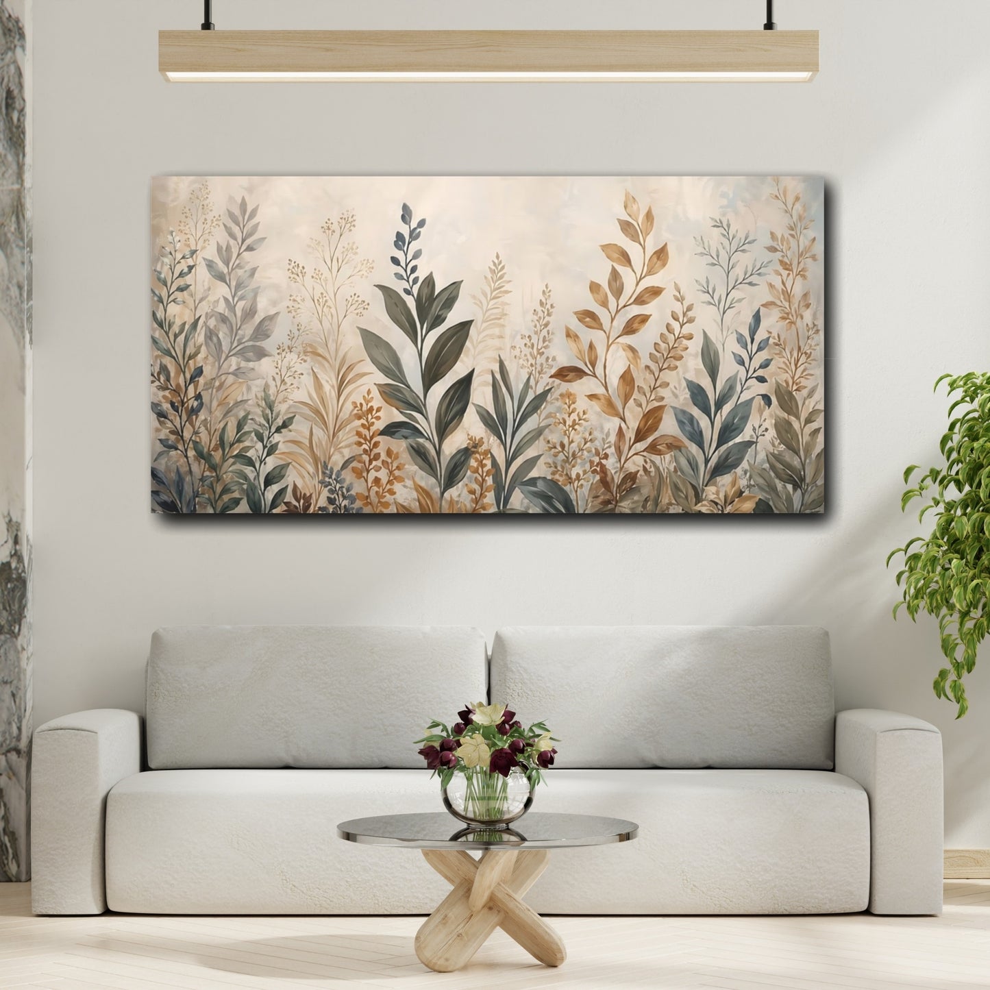 Mockup 3. Nature Botanical Leaves Earthy Botanical shown as stretched canvas wall art