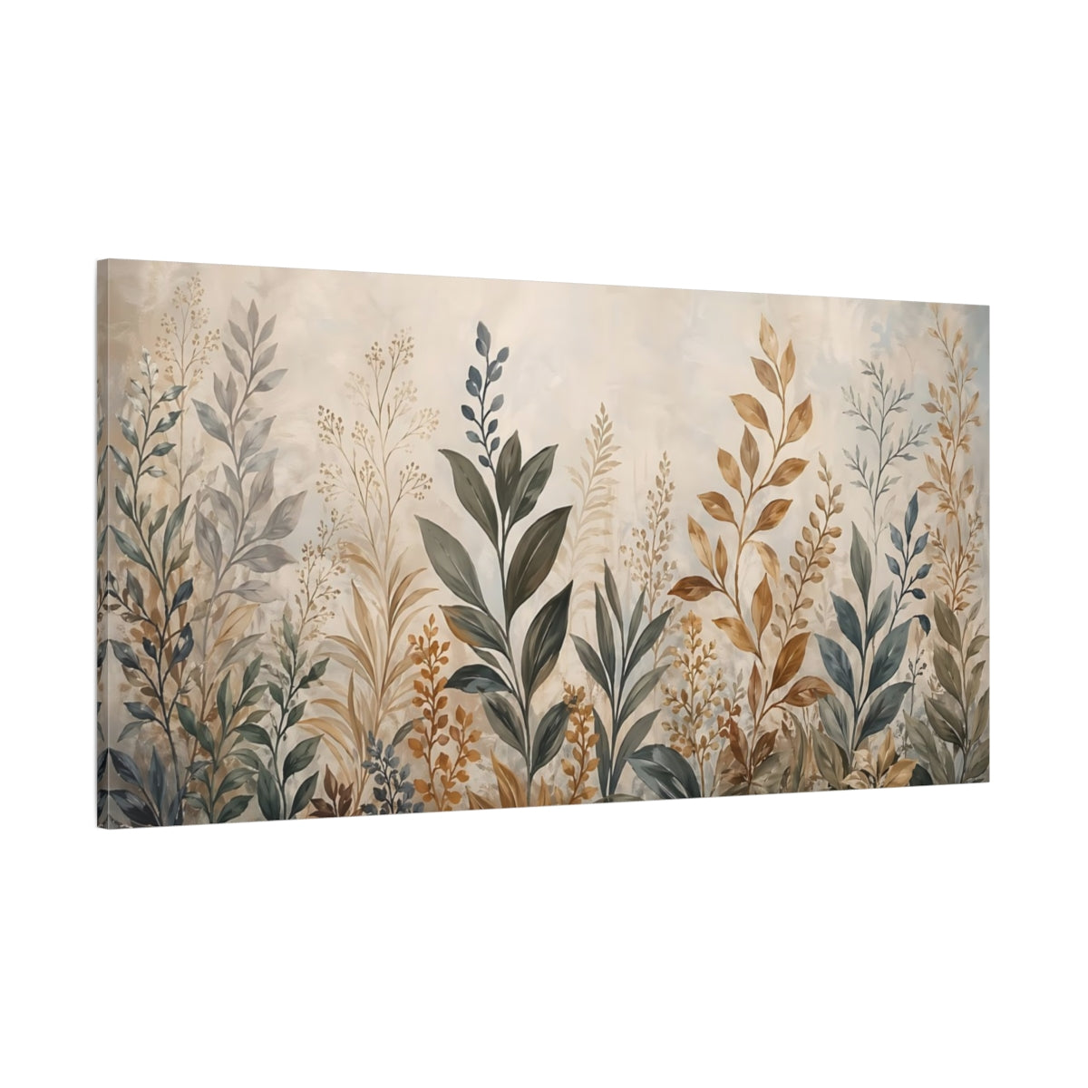 Side Mockup 2. Nature Botanical Leaves Earthy Botanical shown as stretched canvas wall art