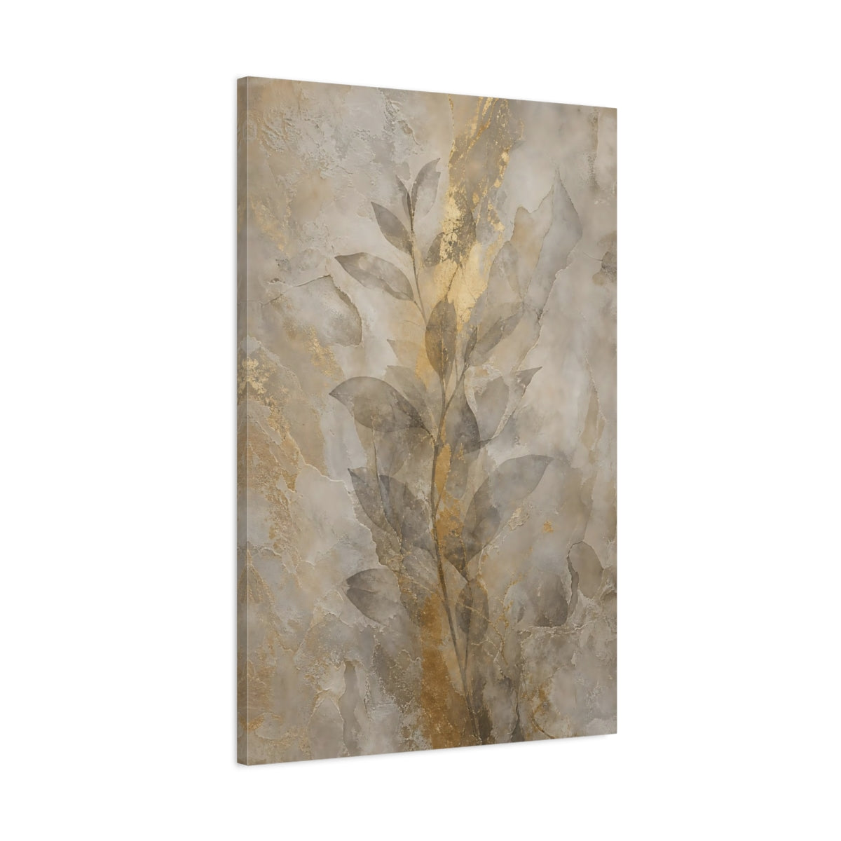 Main Mockup. Nature Botanical Leaves Gold And Beige shown as stretched canvas wall art