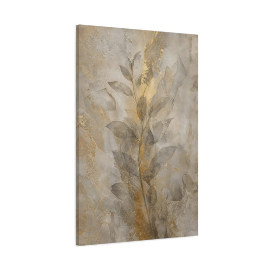 Main Mockup. Nature Botanical Leaves Gold And Beige shown as stretched canvas wall art