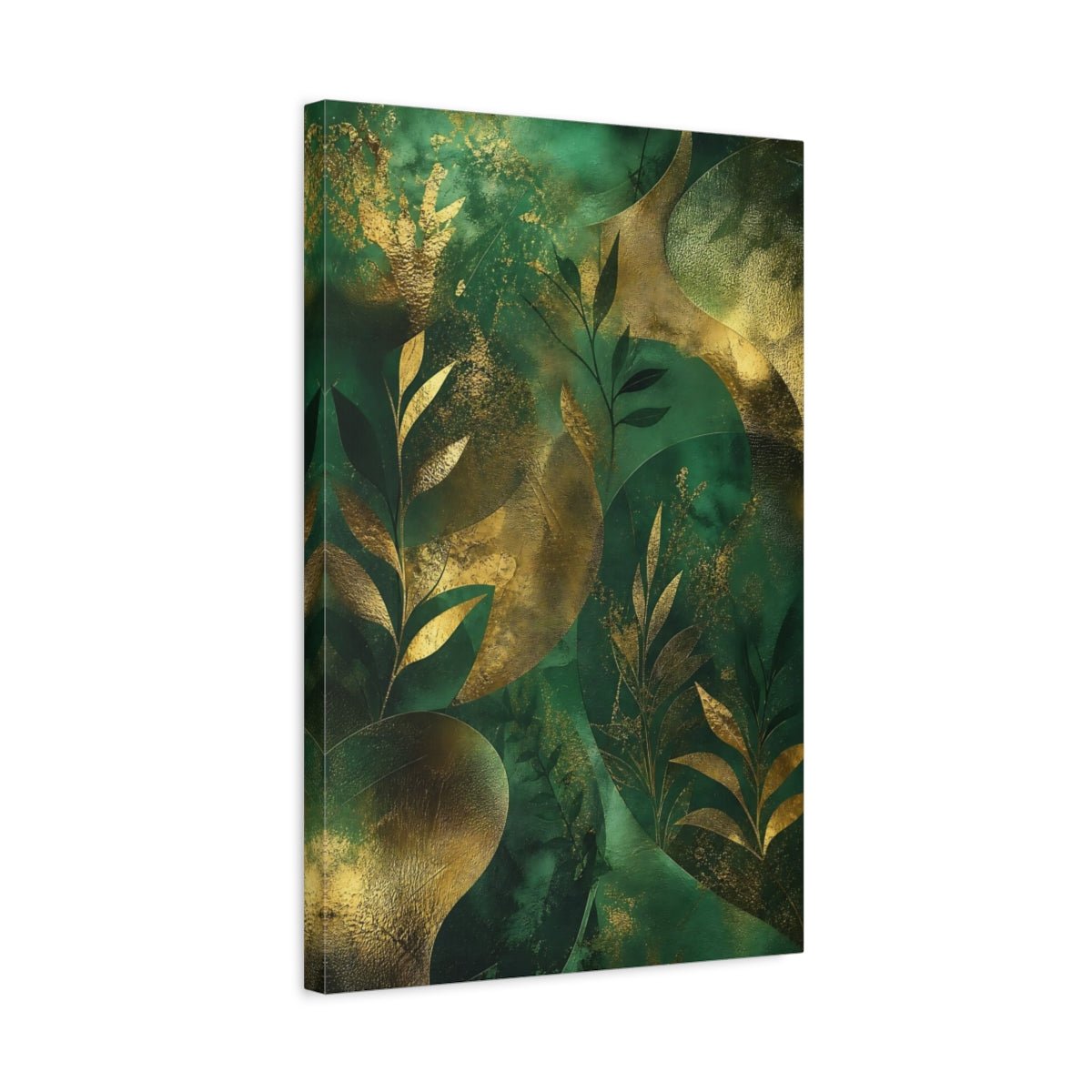 Nature Botanical Leaves Green And Gold Canvas Print – Living Room, Above Sofa - YesArtYes