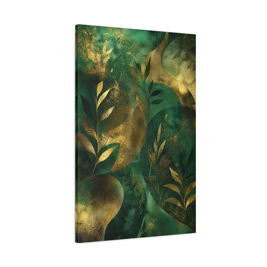 Nature Botanical Leaves Green And Gold Canvas Print – Living Room, Above Sofa - YesArtYes