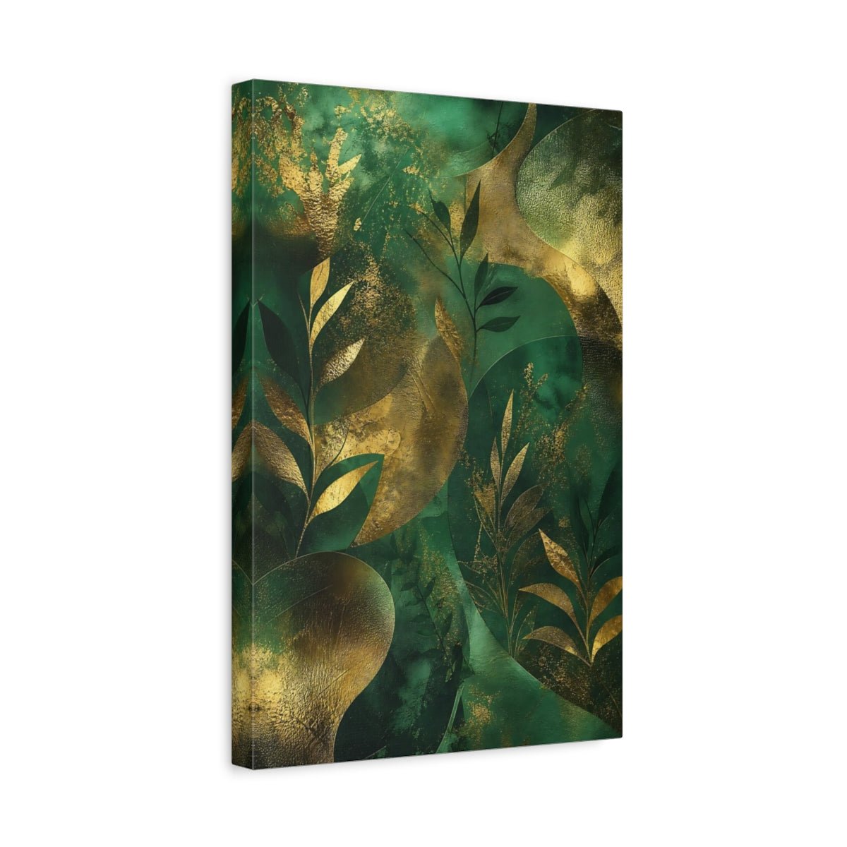 Nature Botanical Leaves Green And Gold Canvas Print – Living Room, Above Sofa - YesArtYes