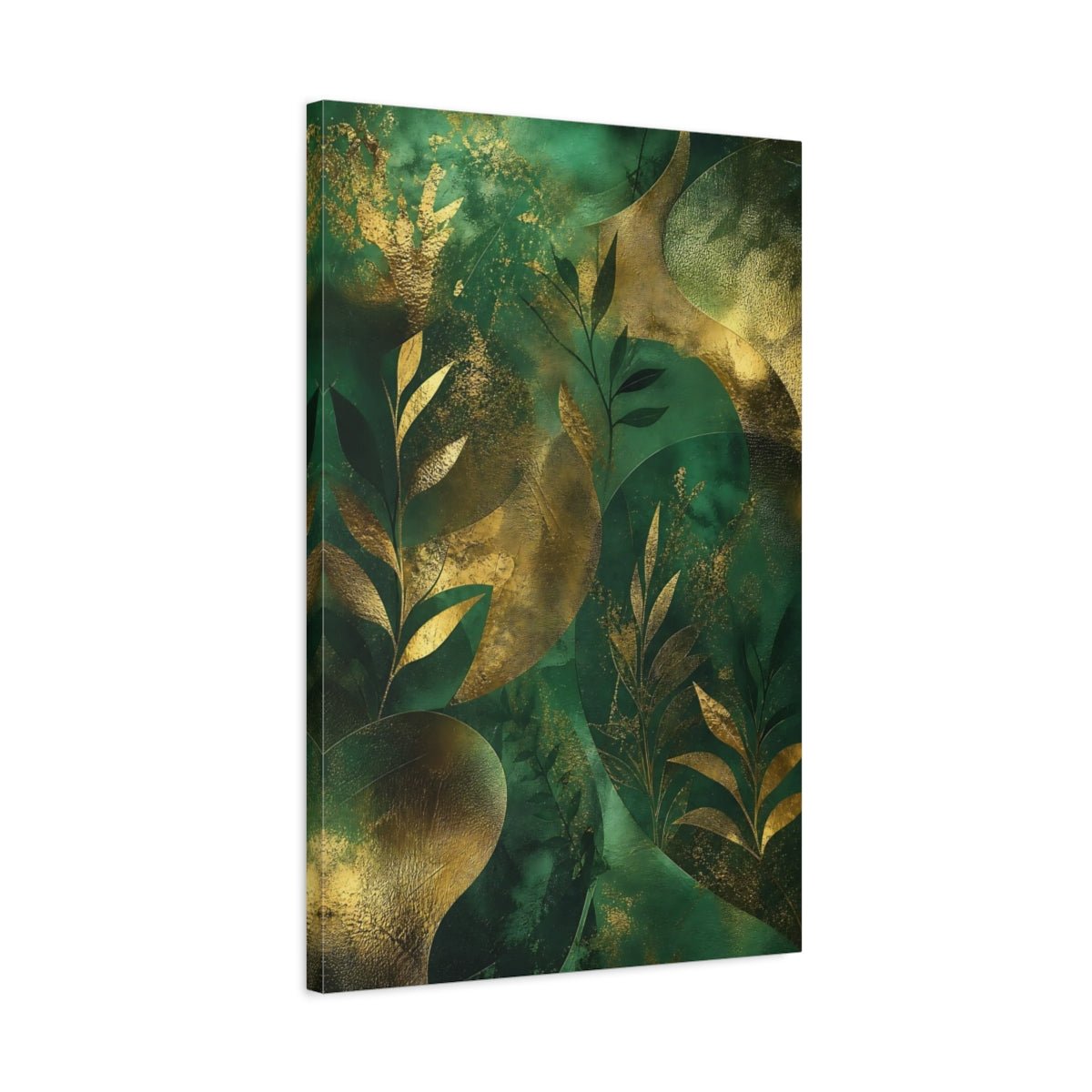 Nature Botanical Leaves Green And Gold Canvas Print – Living Room, Above Sofa - YesArtYes