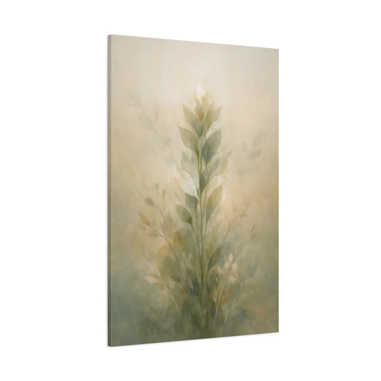 Nature Botanical Leaves Muted Green shown as stretched canvas wall art