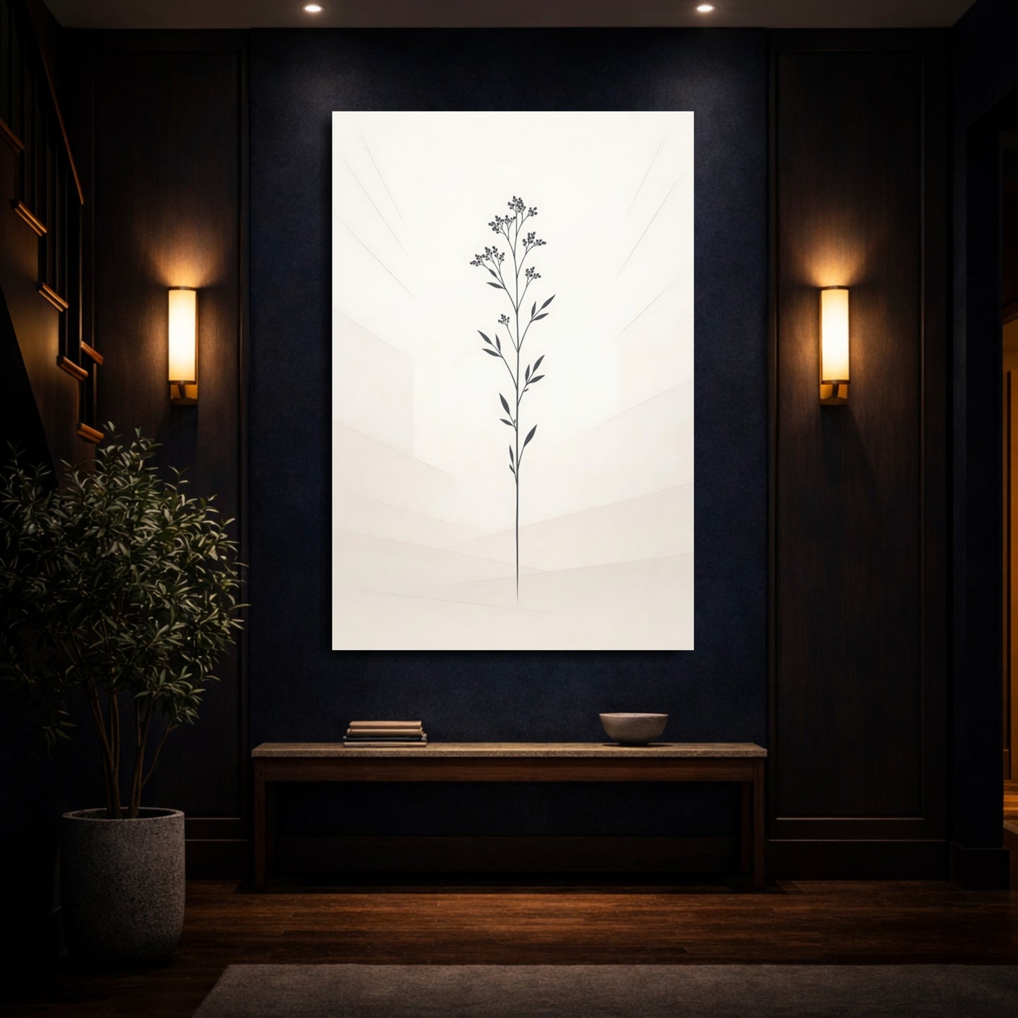 Mockup 3. Nature Botanical Plant Black And Beige Botanical shown as stretched canvas wall art