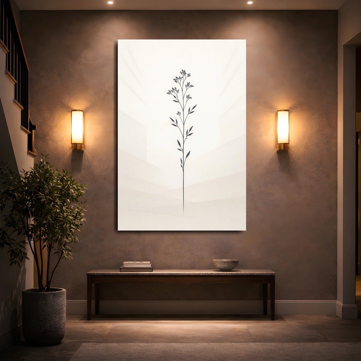 Mockup 4. Nature Botanical Plant Black And Beige Botanical shown as stretched canvas wall art