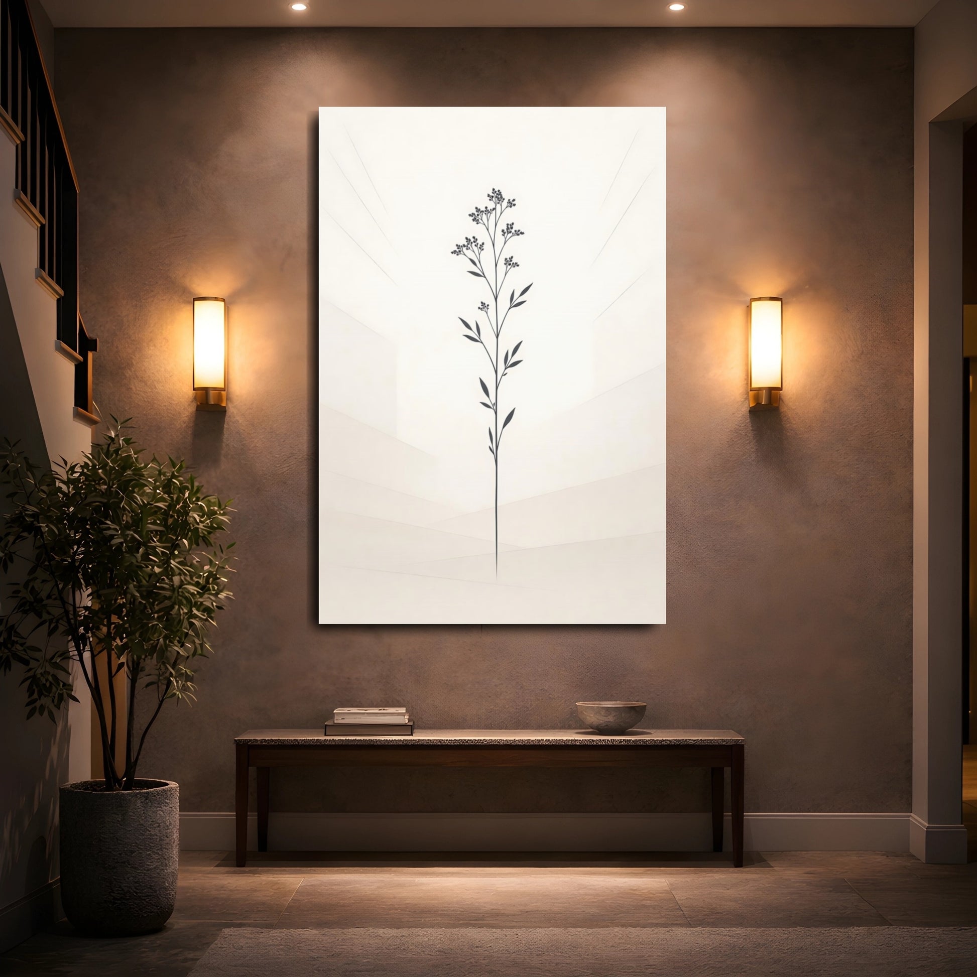 Mockup 4. Nature Botanical Plant Black And Beige Botanical shown as stretched canvas wall art