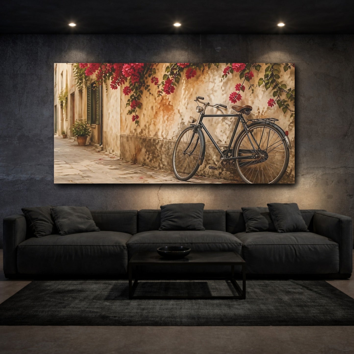 Mockup 2. Nature Bougainvillea, Bicycle Pink And Brown shown as stretched canvas wall art