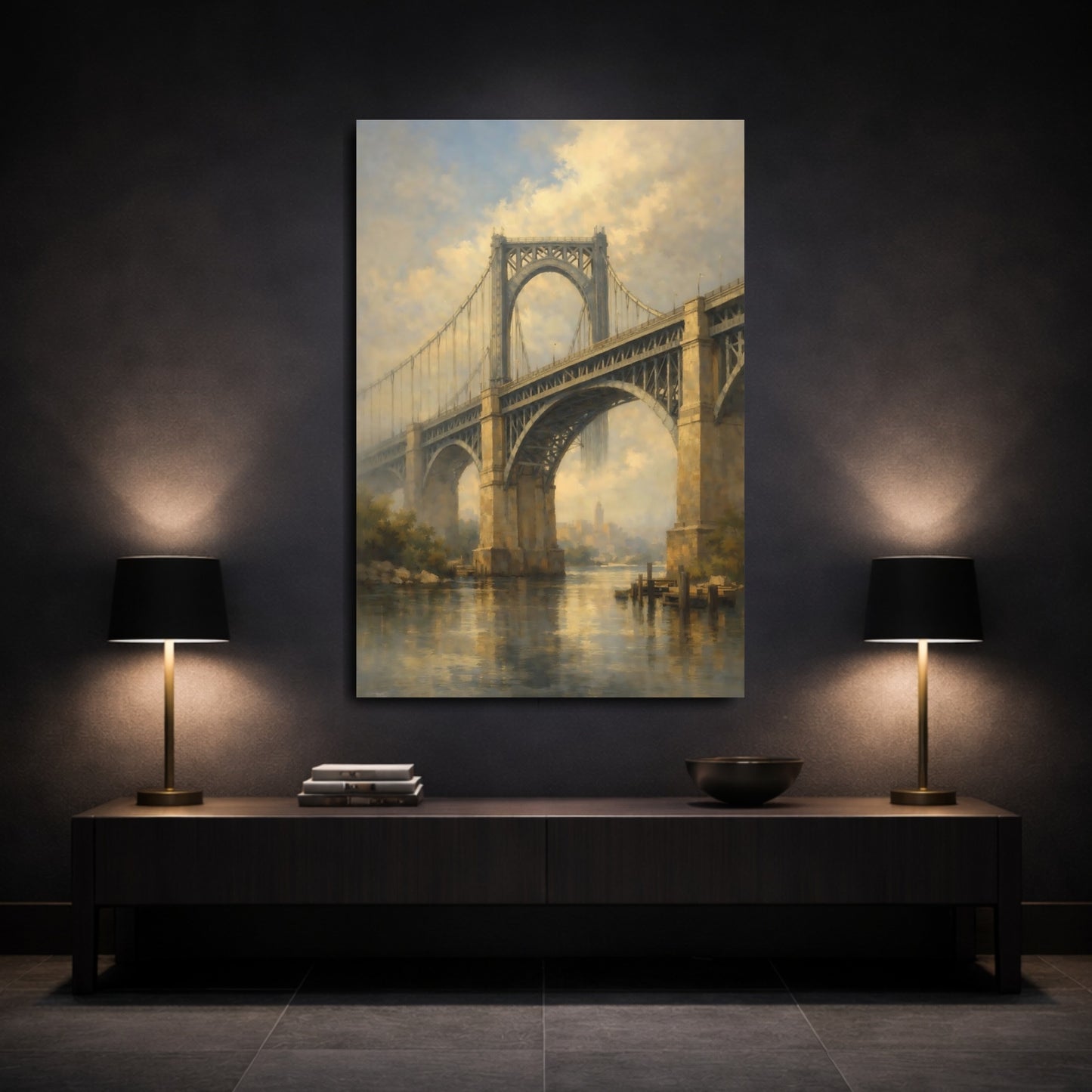 Mockup 2. Nature Bridge Misty Bridge shown as stretched canvas wall art