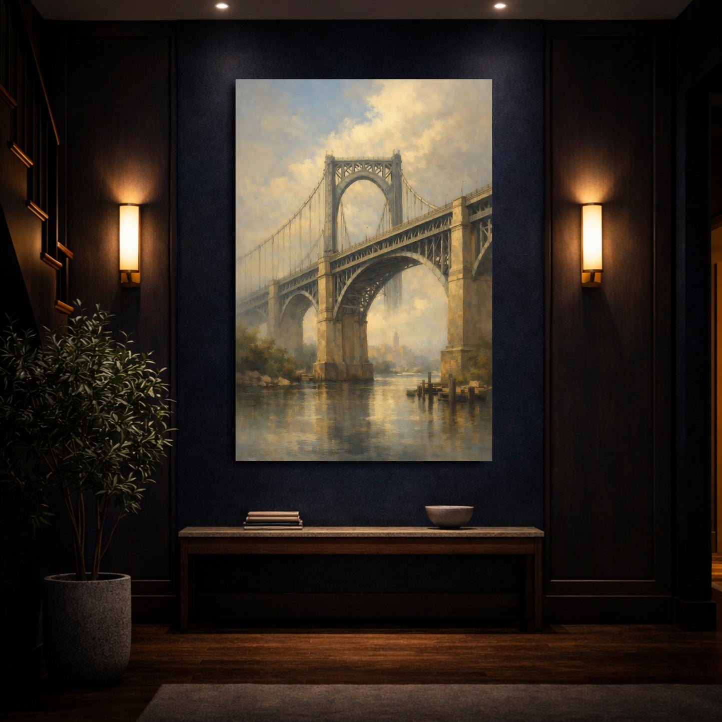 Mockup 3. Nature Bridge Misty Bridge shown as stretched canvas wall art